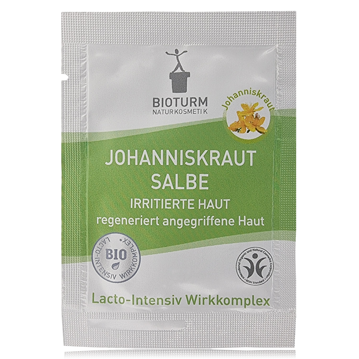 Sachet der Johanniskraut-Salbe von Bioturm Naturkosmetik