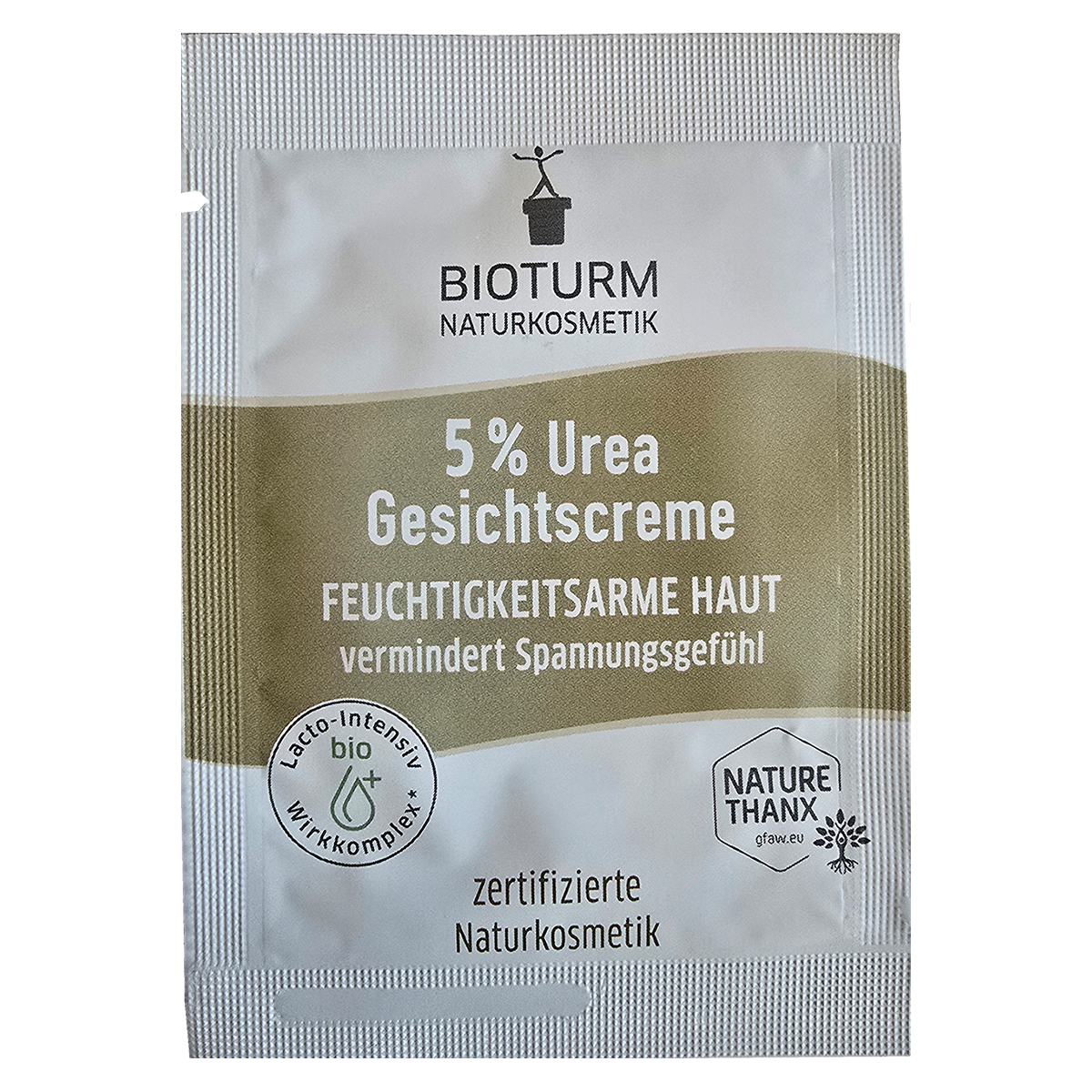 Sachet der 5 % Urea Gesichtscreme von Bioturm Naturkosmetik