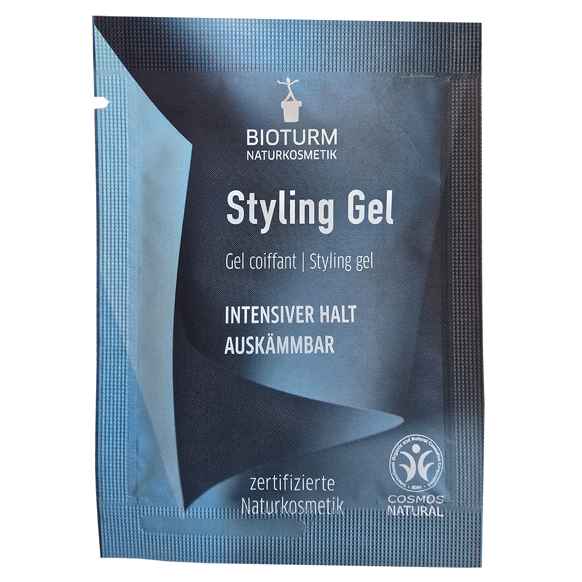 Eine Darstellung des Proebsachets des Styling Gel: Die Verpackung zeigt Intensiver Halt für individuelles Styling von Frisuren.